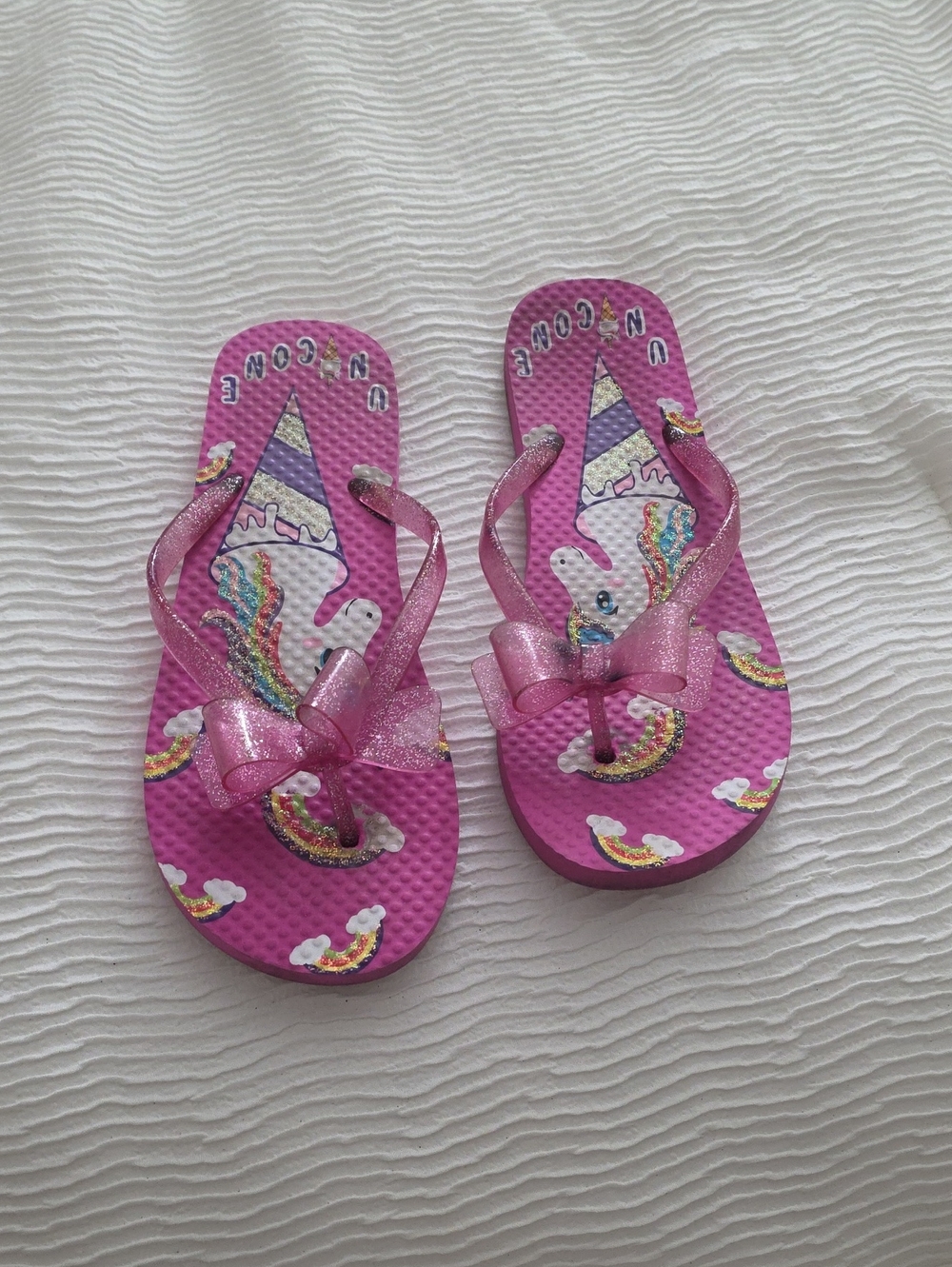 Girls' Pink Unicorn Flip Flop Sandals with Glitter Bow